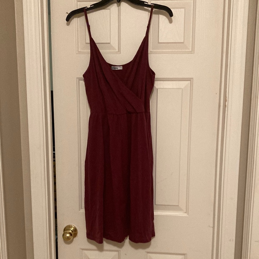 Maroon Spaghetti Strap Midi Sundress for Cocktail